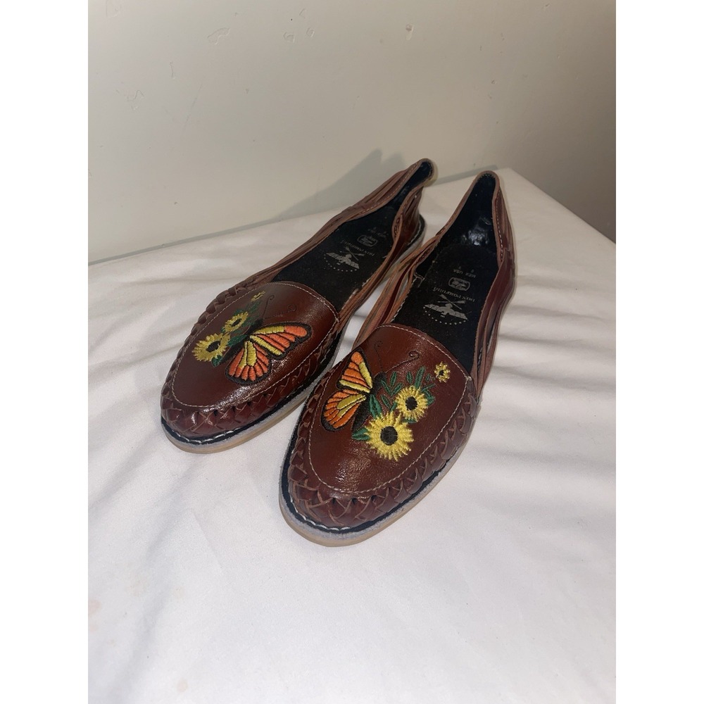Don Porfirio Woman's Handmade Leather Huarache Mexico Size 27 USA Size 10 Flower